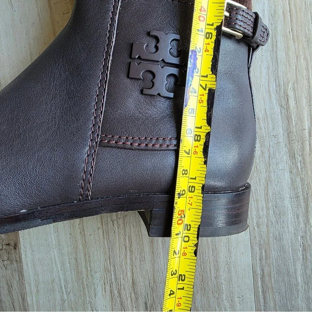 Tory Burch Wyatt Over-The-Knee Boot Brown Leather & Suede Gold Buckle 6M Riding